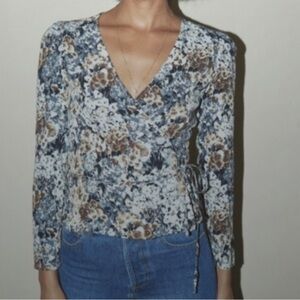 Rouje Paris Gaby Neutral Floral Wrap Blouse